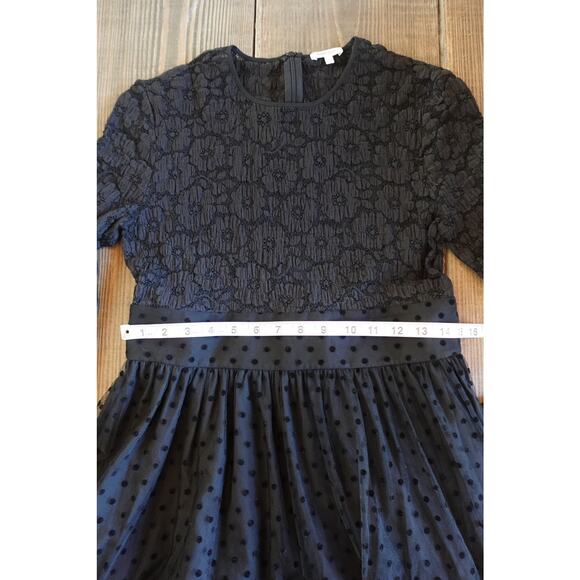 Manoush Dress Womens 8 Black Lace Polka Dot Maxi Long Sleeve Stretch Tulle Goth - Picture 8 of 12